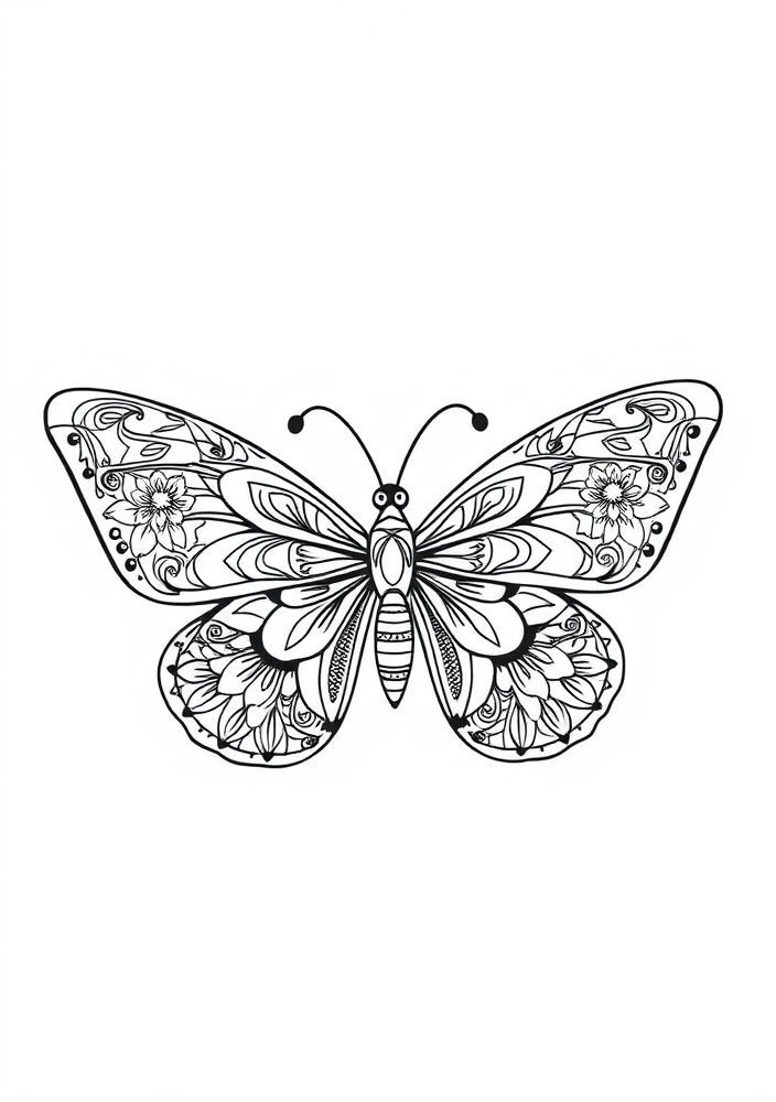 Borboleta com Padrões Florais para Colorir