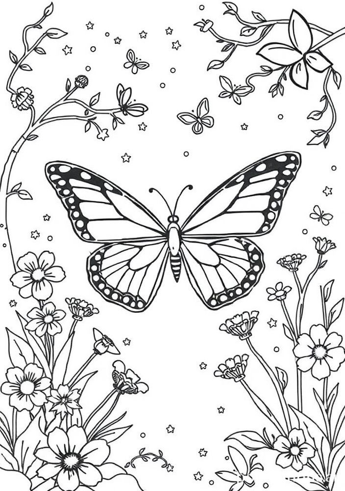 Borboleta em Jardim Encantado para Colorir