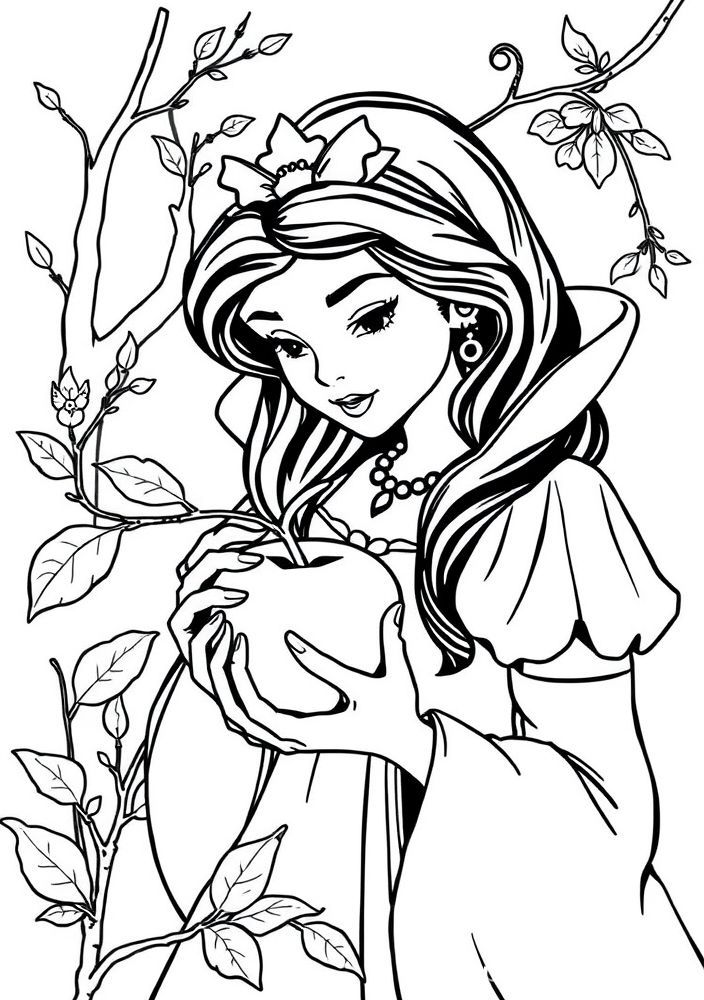 Branca de Neve e a maçã envenenada para colorir