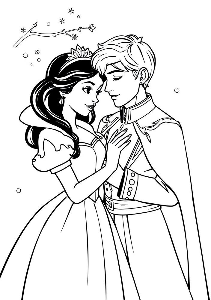 Branca de Neve e o Príncipe para colorir