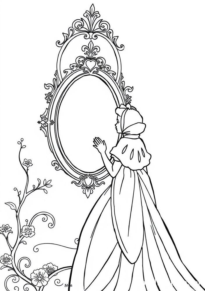 Branca de Neve e seu espelho encantado para colorir