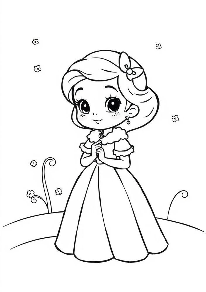 Branca de Neve e seu vestido rosa para colorir