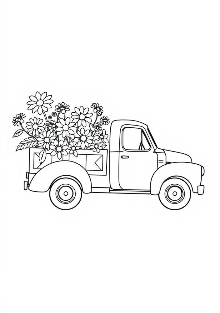 Camião carregando flores para colorir