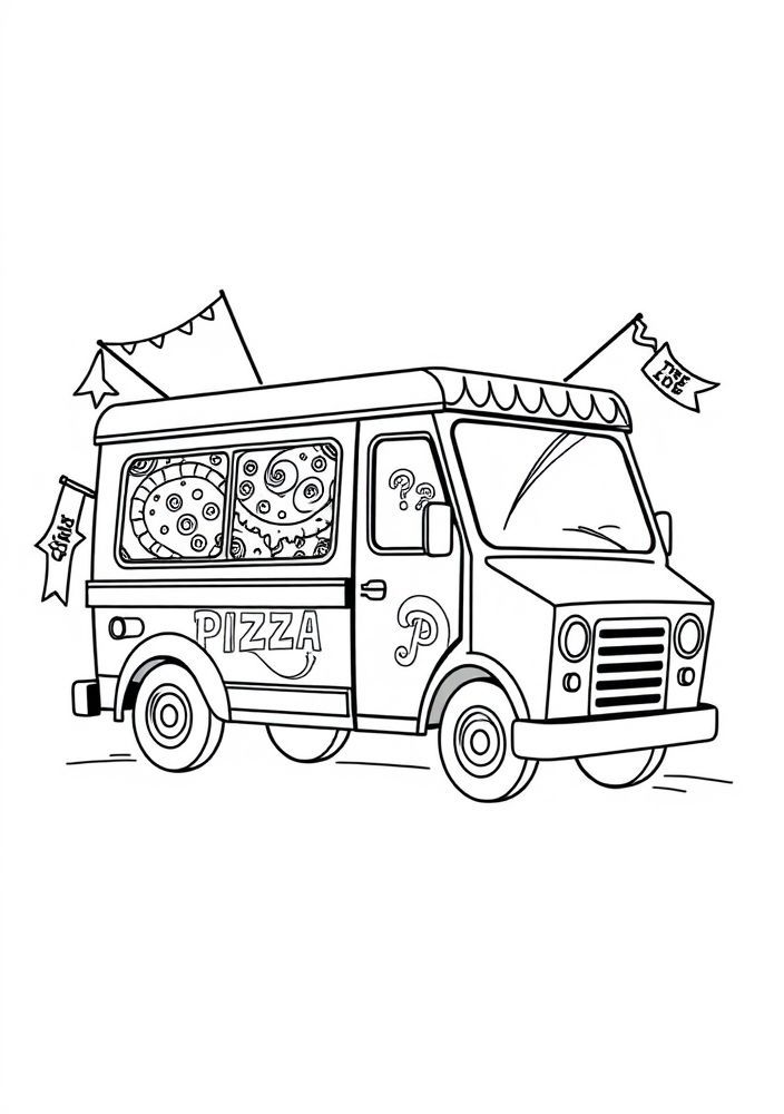 Caminhão de Pizza – Desenho para Colorir