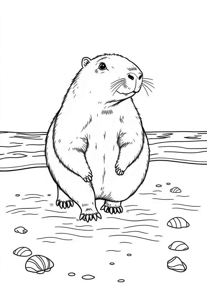 Capivara caminhando na praia para colorir