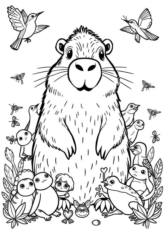 Capivara e Amigos Animais para colorir