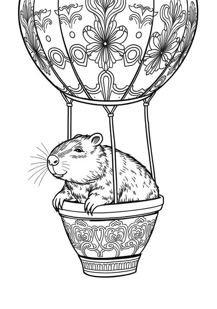 Capivara em um balão de ar quente para colorir