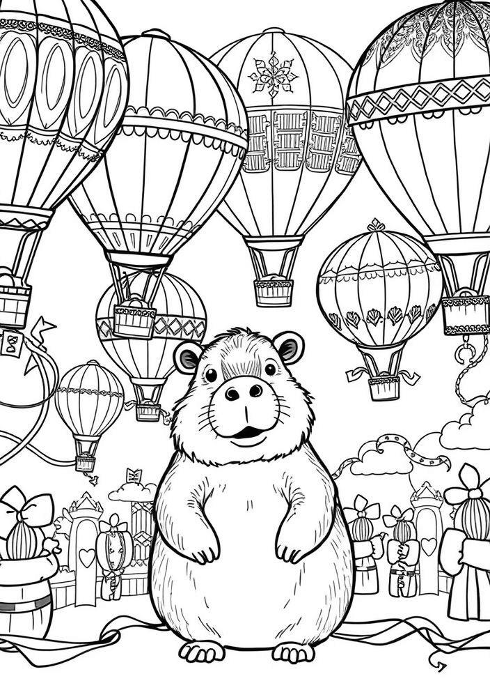 Capivara em um festival de balões para colorir
