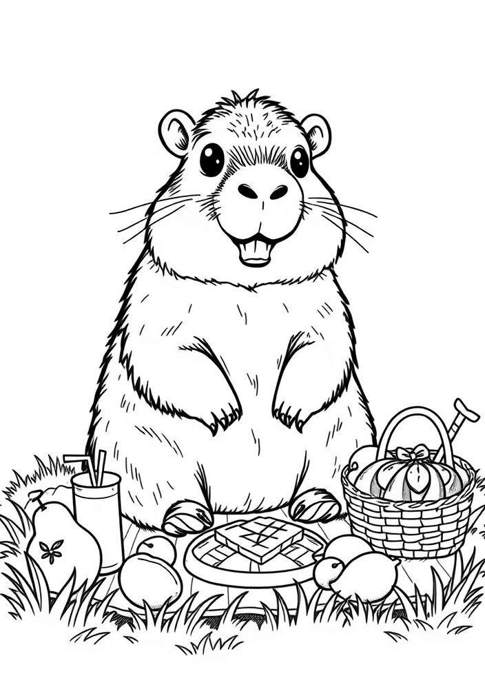 Capivara em um picnic para colorir