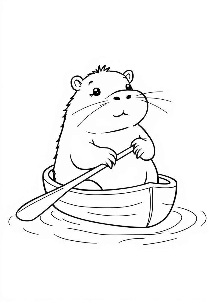 Capivara em uma Canoa para colorir