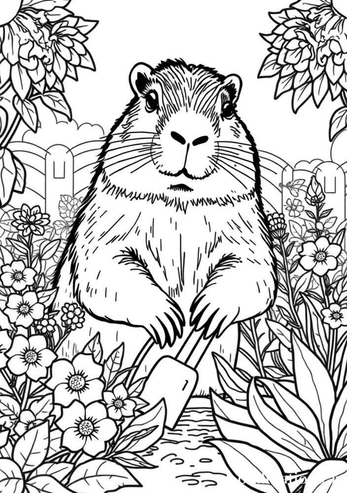 Capivara fazendo jardinagem para colorir