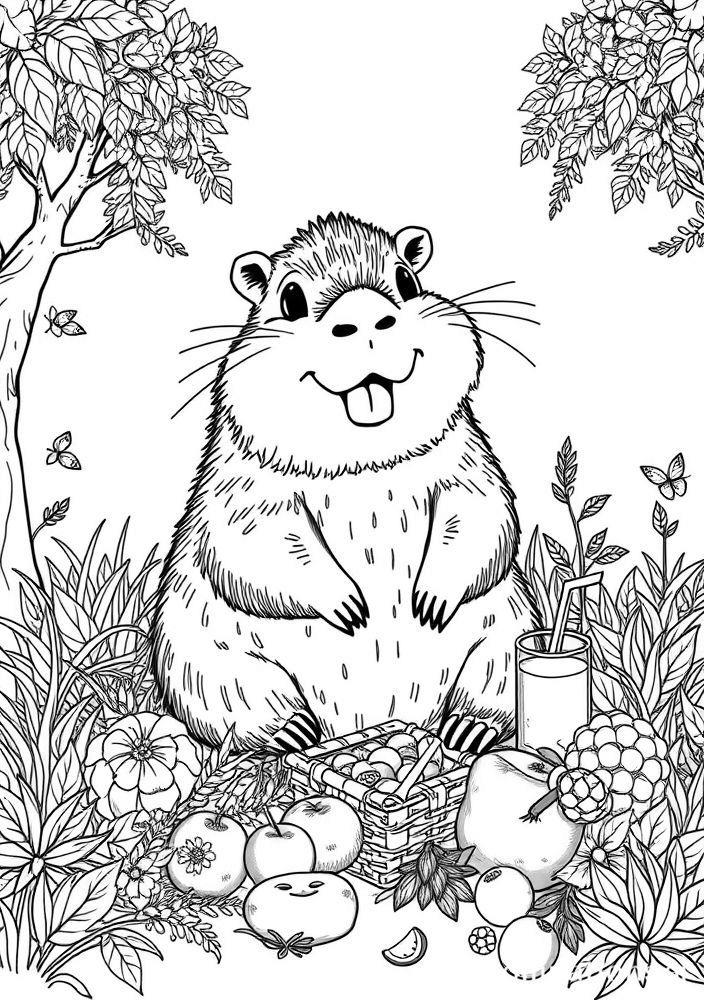 Capivara fazendo um piquenique para colorir