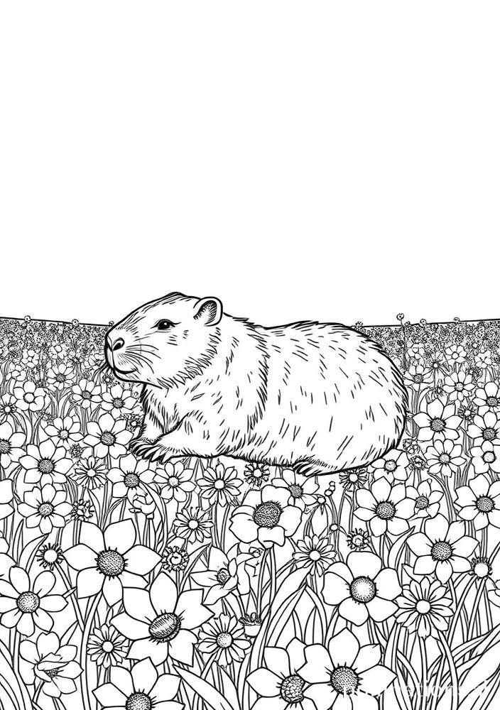 Capivara no Campo de Flores para colorir