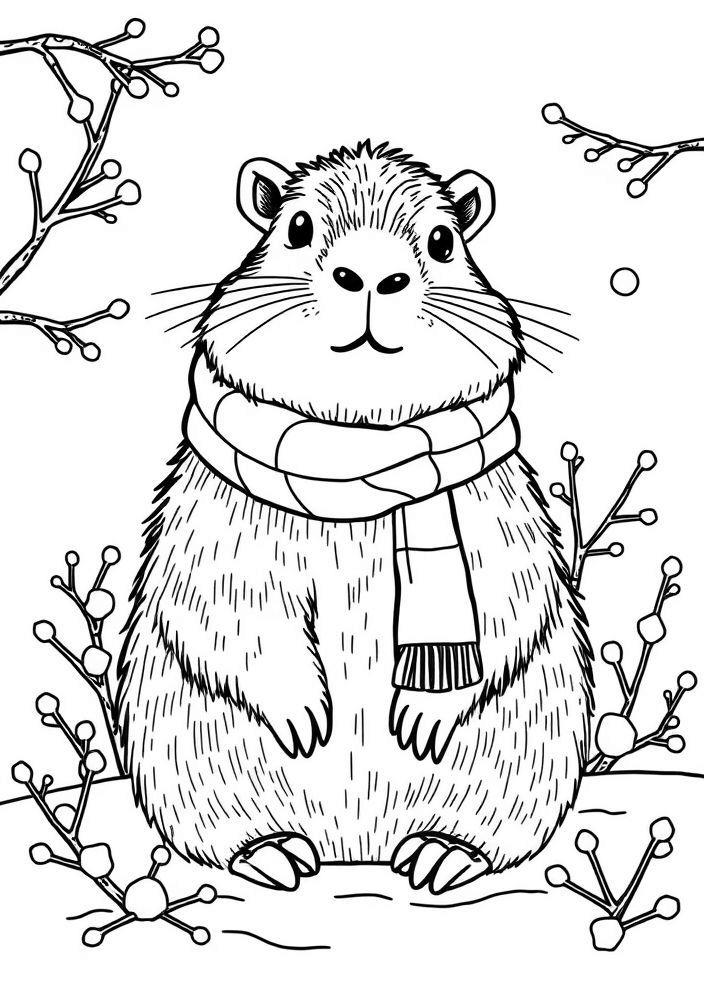 Capivara no Inverno para colorir