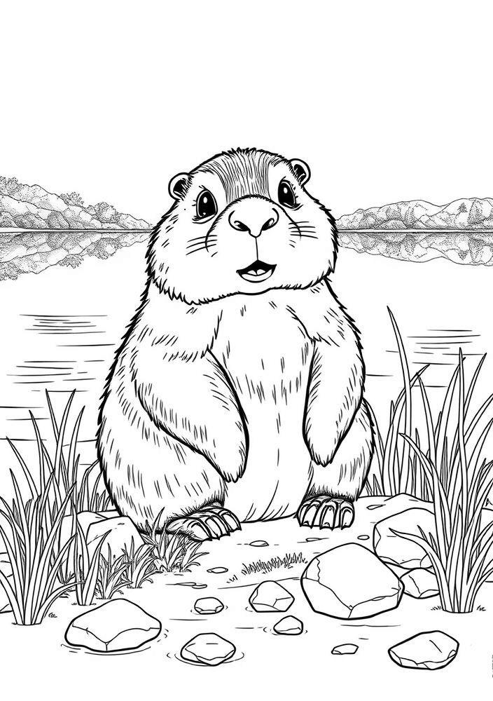 Capivara no Lago para colorir