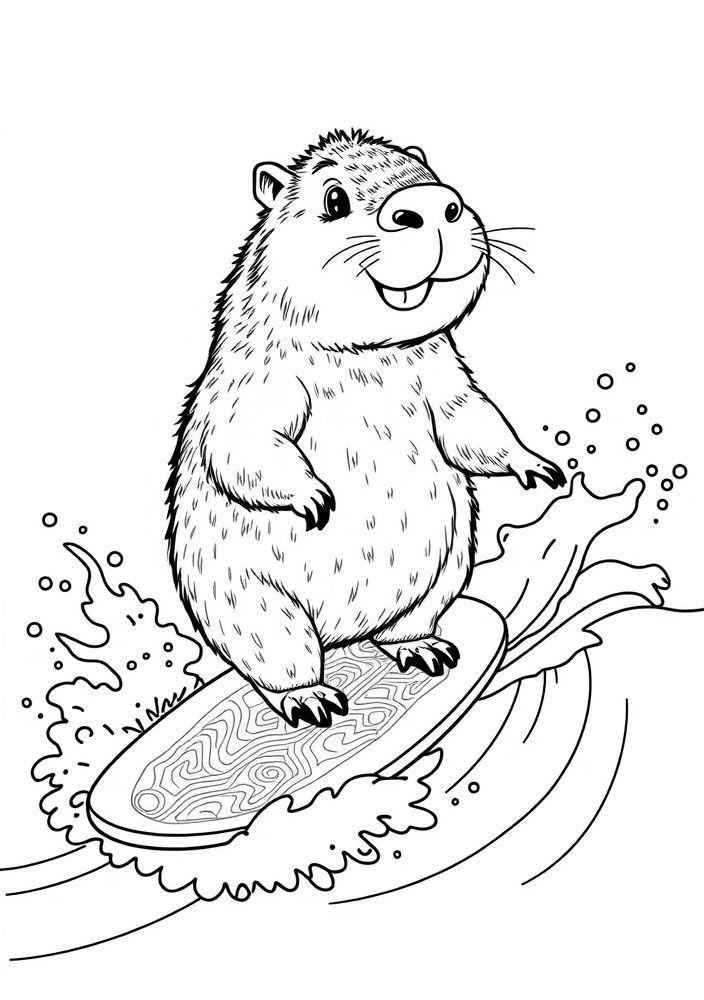 Capivara surfando para colorir