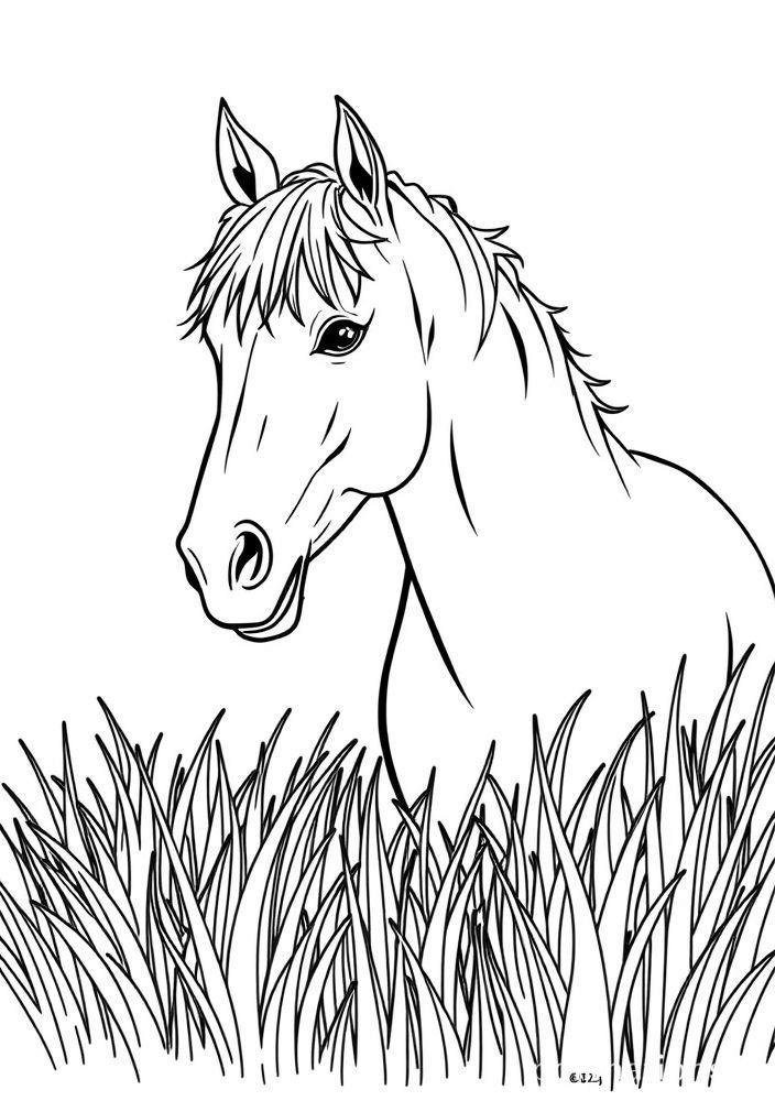 Cavalo Branquíssimo com Grama Verdejante para colorir