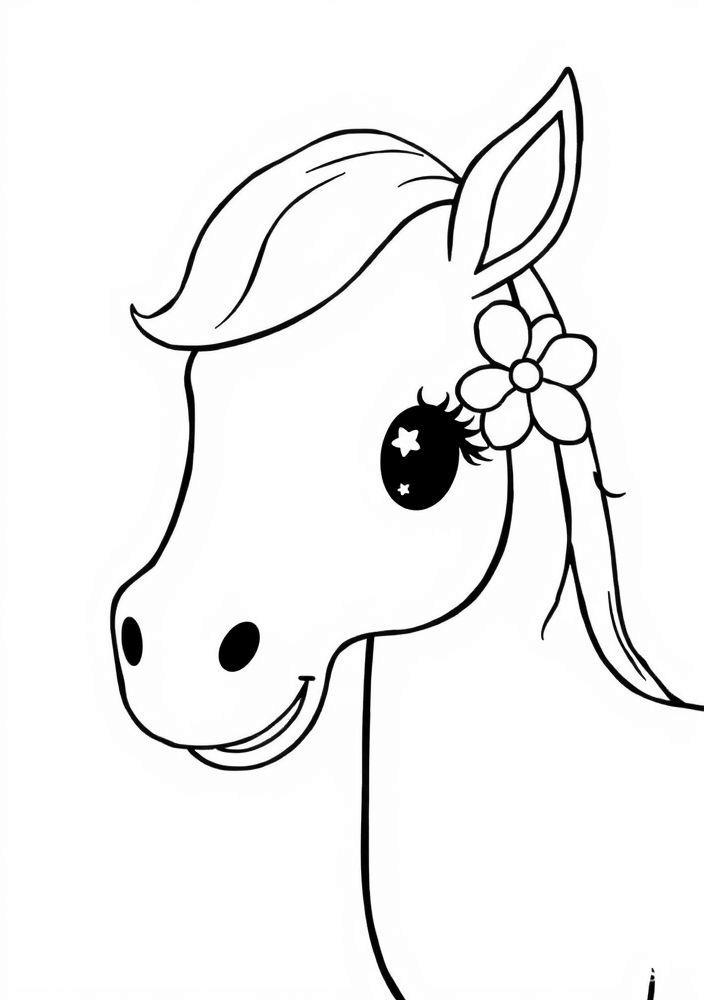 Cavalo Kawaii com flor na orelha para colorir