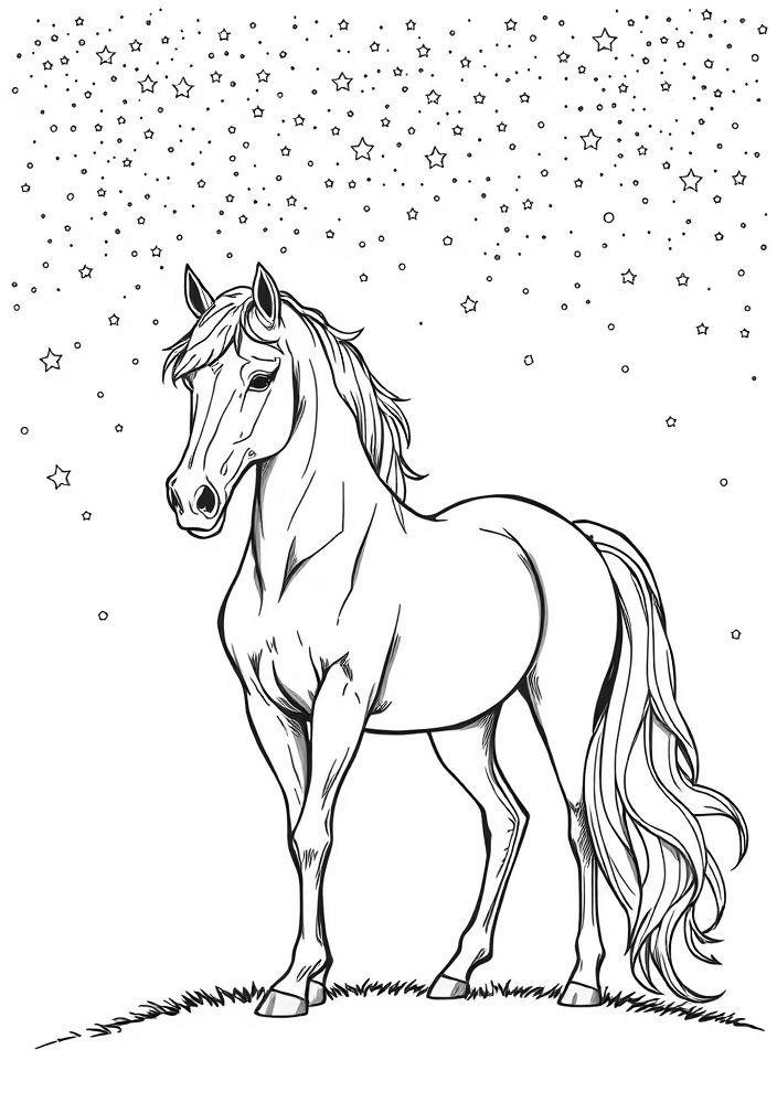 Cavalo Prateado em uma Noite Estrelada para colorir