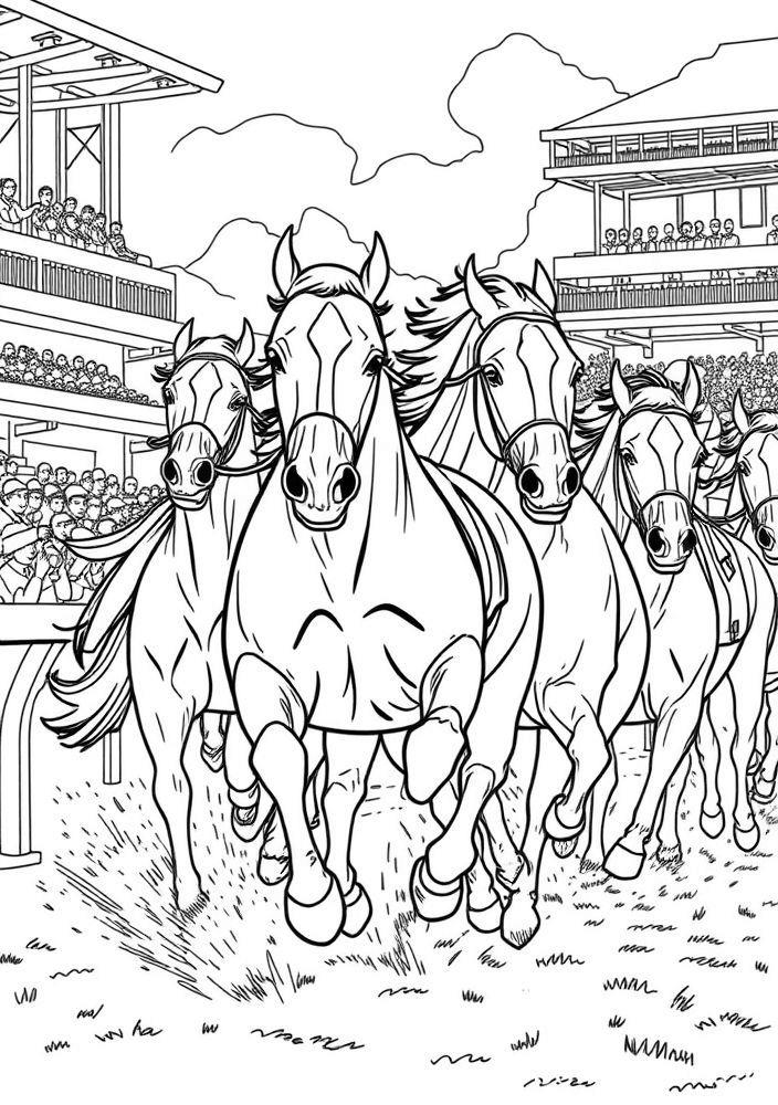 Cavalo Puro-sangue em Corrida para Colorir