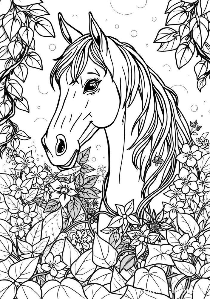 Cavalo Save o Planeta com Elementos Verdes para Colorir