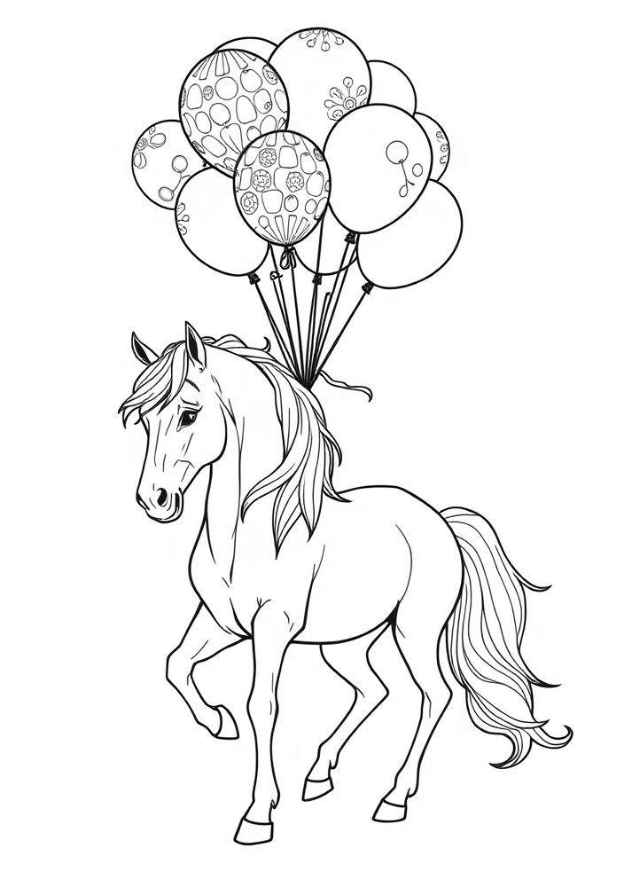Cavalo carregando balões para colorir