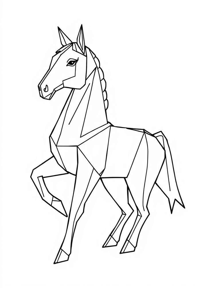 Cavalo de Papel de Origami para colorir