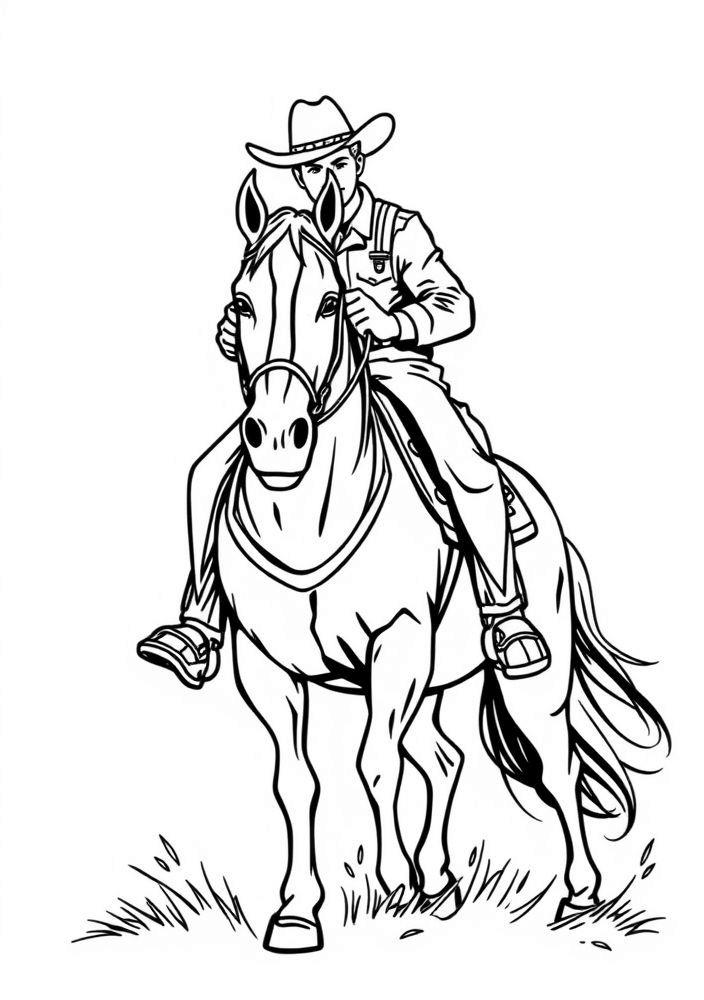 Cavalo de Rodeio com Cowboy para colorir