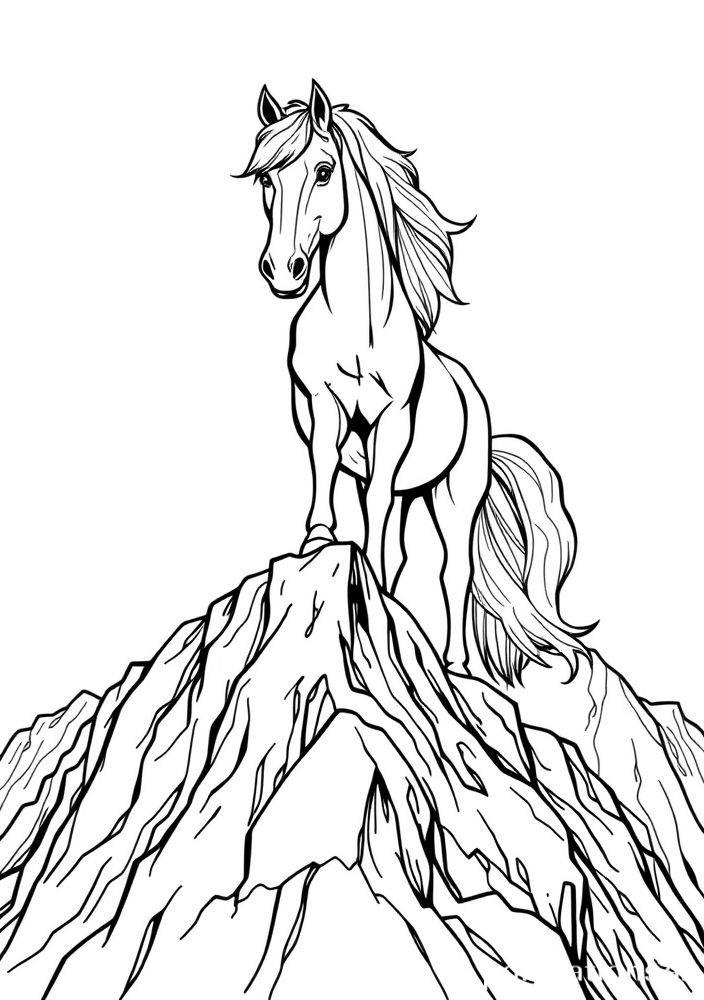 Cavalo em cima de uma montanha para colorir
