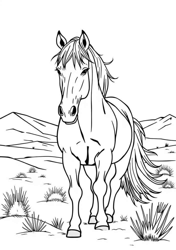 Cavalo selvagem no deserto para colorir