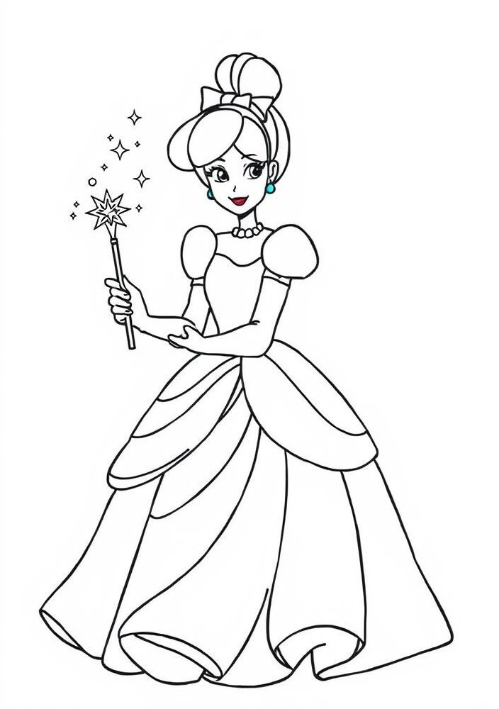 Cinderela com sua varinha mágica para colorir