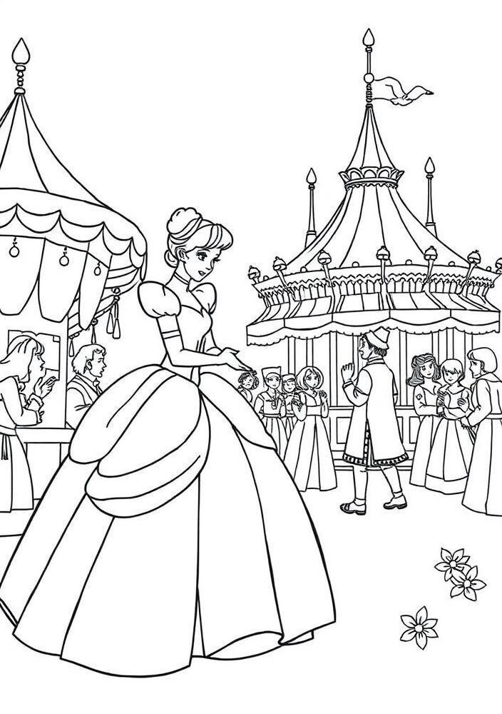 Cinderela e a feira do reino para colorir