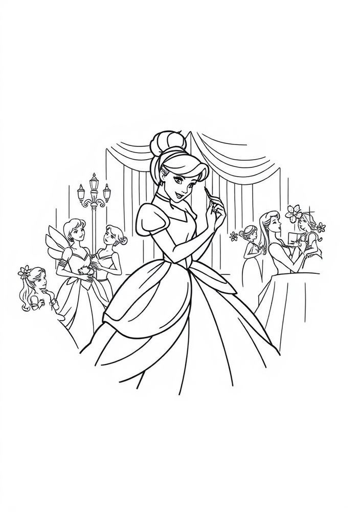 Cinderela e o baile de primavera para colorir