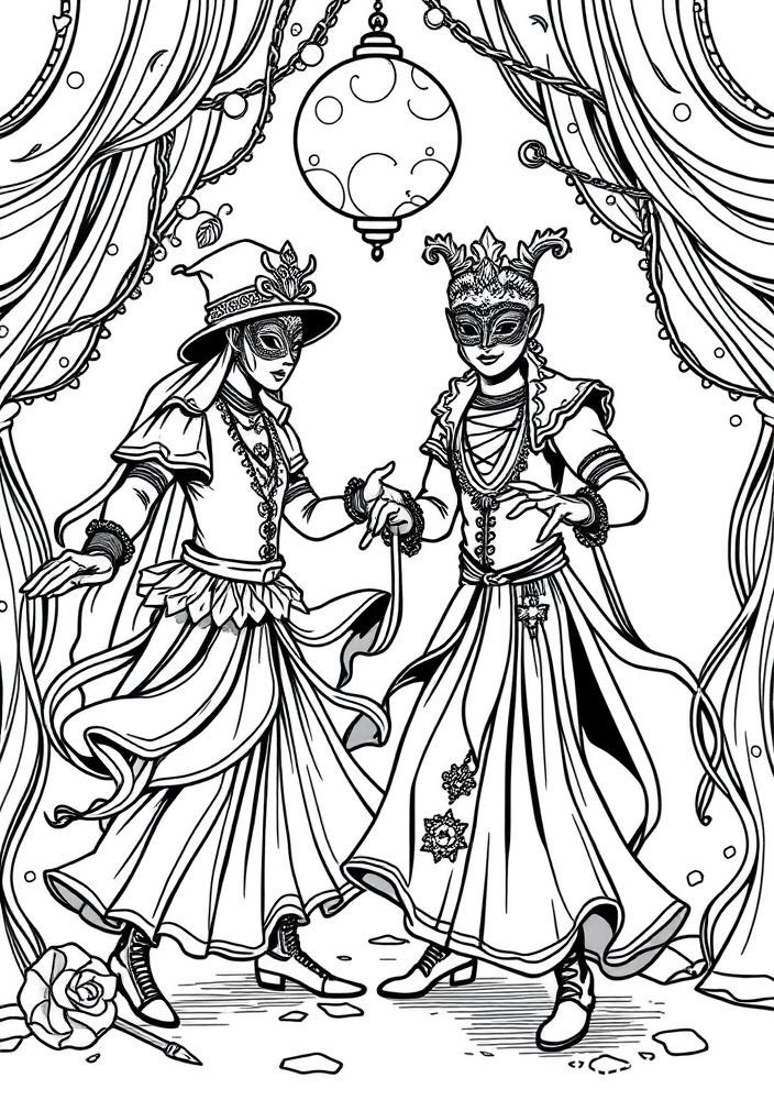 Dança de máscaras para colorir