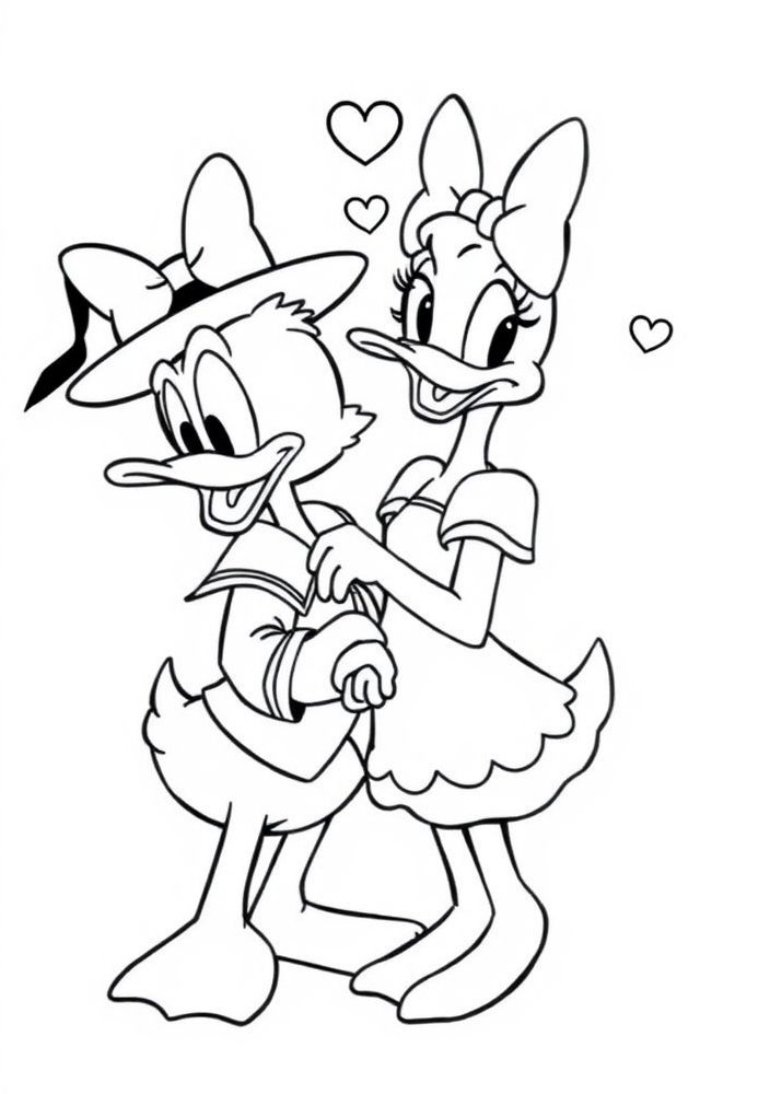 Desenha do Pato Donald e a Margarida em um encontro romântico para colorir