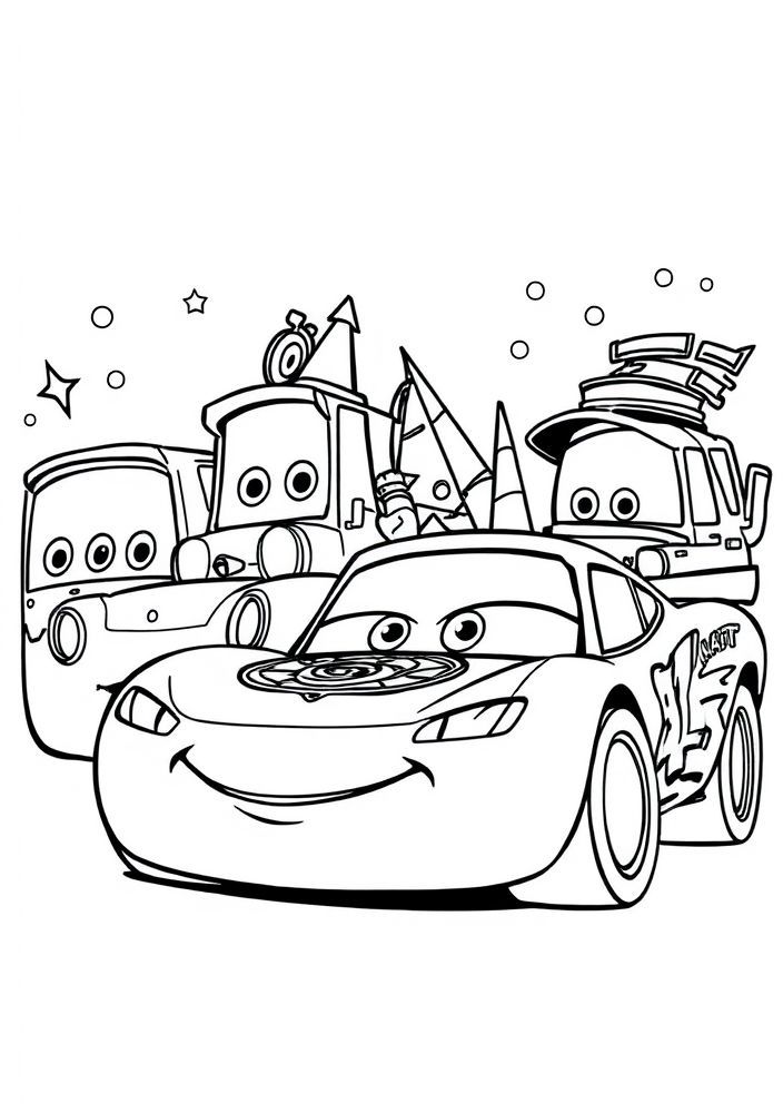 Desenho com todos os personagens de Carros juntos