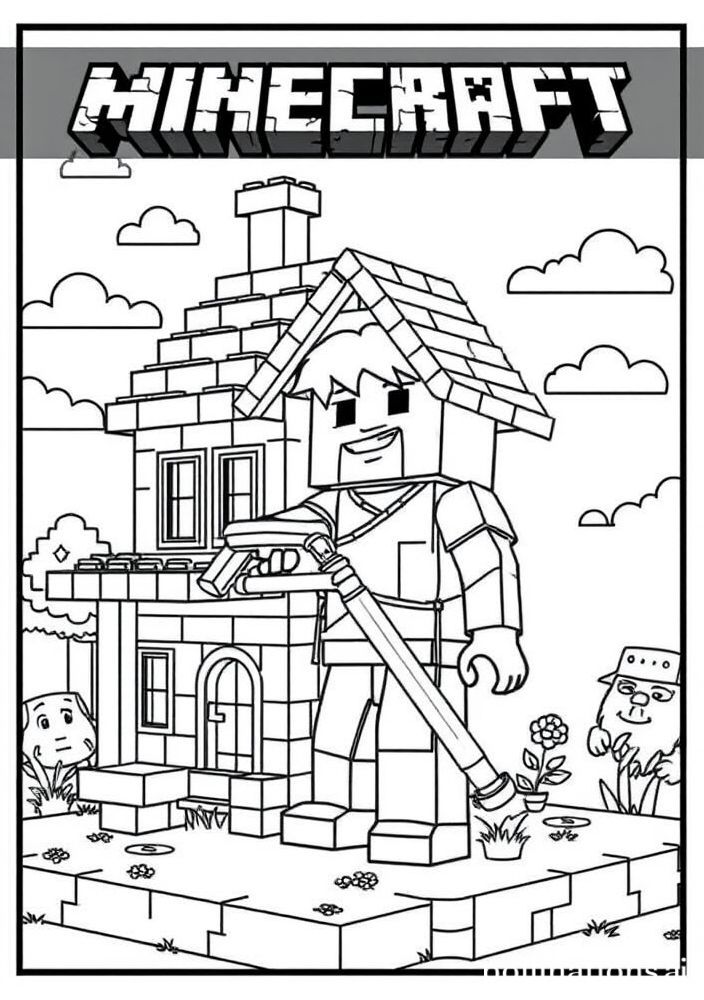 Desenho da Alex construindo uma casa para colorir