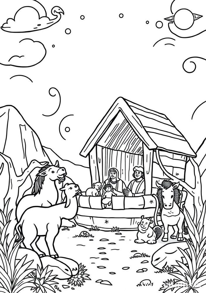 Desenho da Arca de Noé para colorir