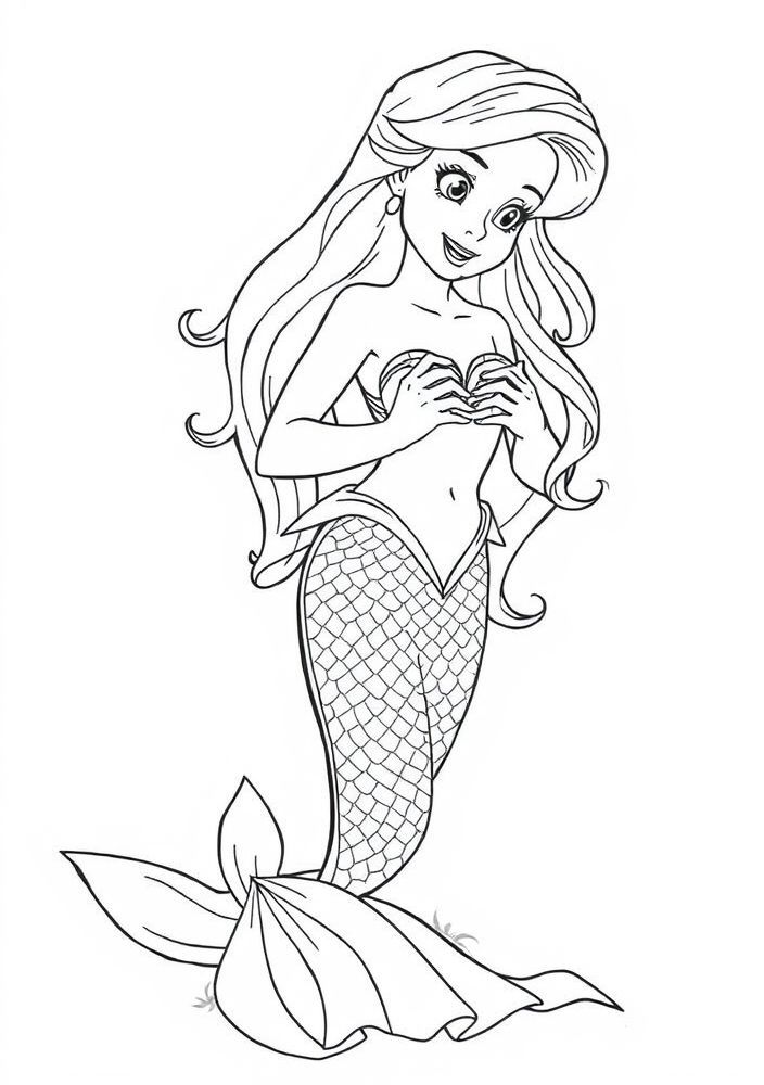 Desenho da Ariel ajustando seu vestido humano para colorir