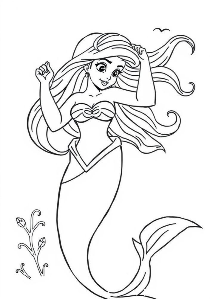Desenho da Ariel em sua transformação humana para colorir
