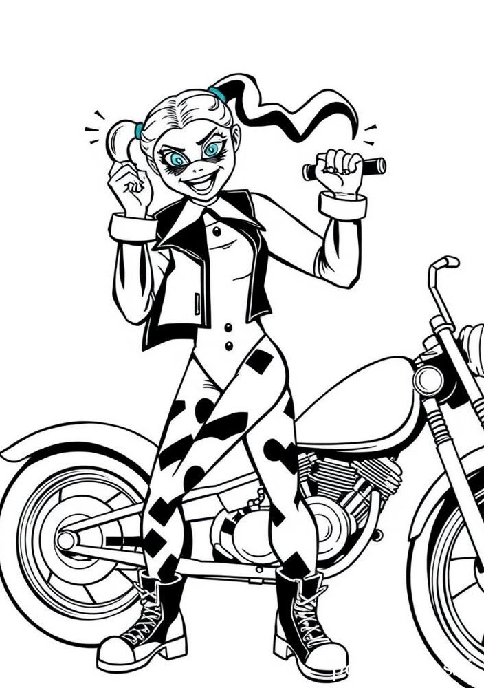 Desenho da Arlequina em sua pose brincalhona para colorir