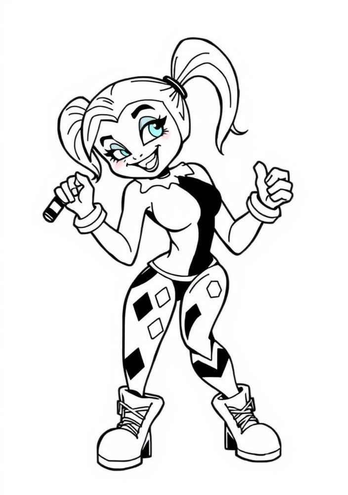 Desenho da Arlequina em uma pose divertida para colorir