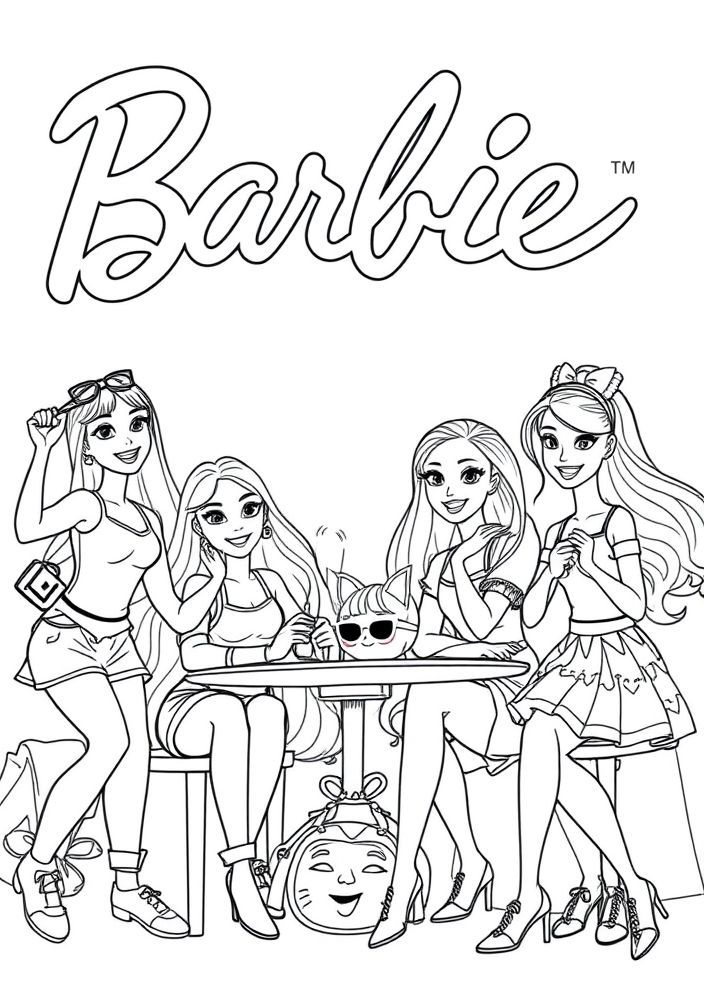 Desenho da Barbie e suas amigas para colorir