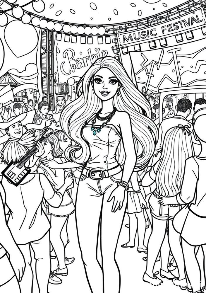 Desenho da Barbie em um Festival de Música para colorir