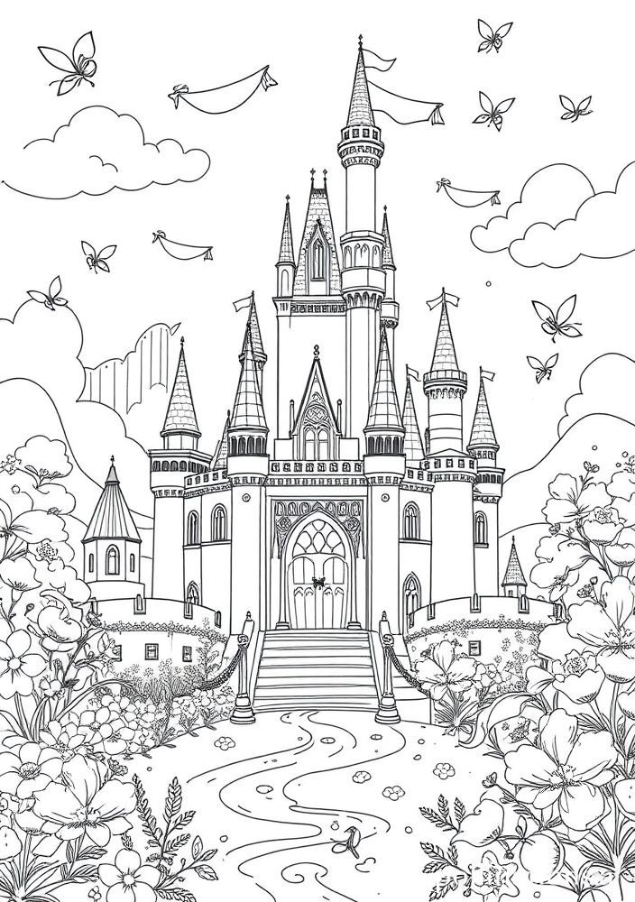 Desenho da Barbie em um castelo para colorir