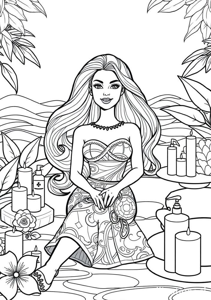 Desenho da Barbie em um dia de spa para colorir
