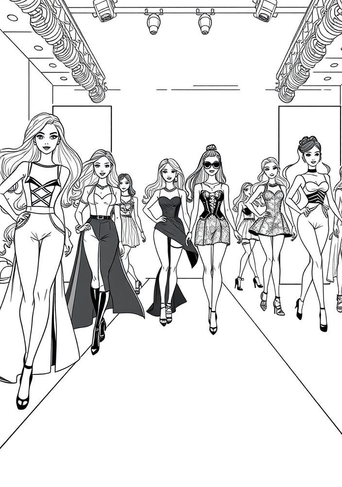 Desenho da Barbie em um show de moda para colorir