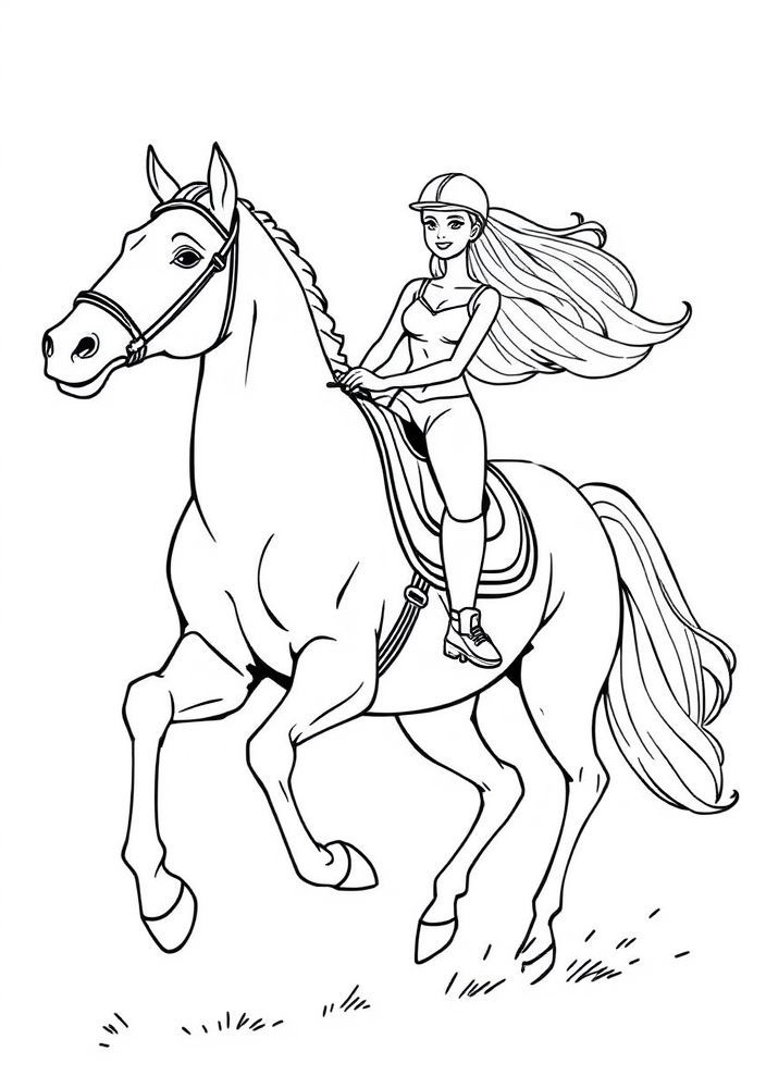 Desenho da Barbie em um torneio de equitação para colorir