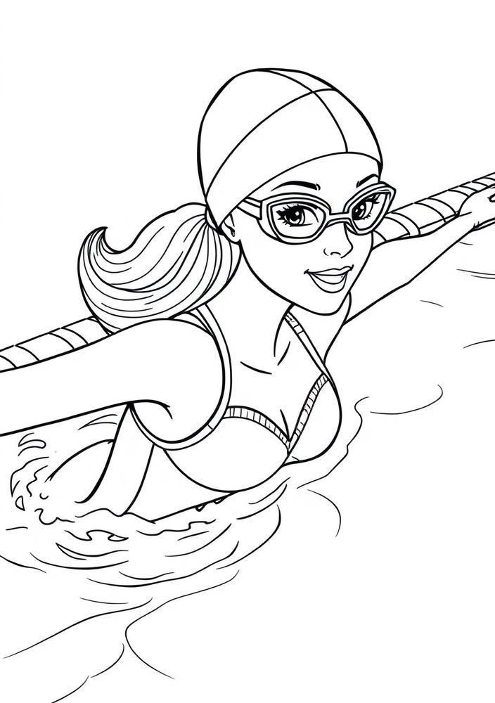 Desenho da Barbie nadadora para colorir