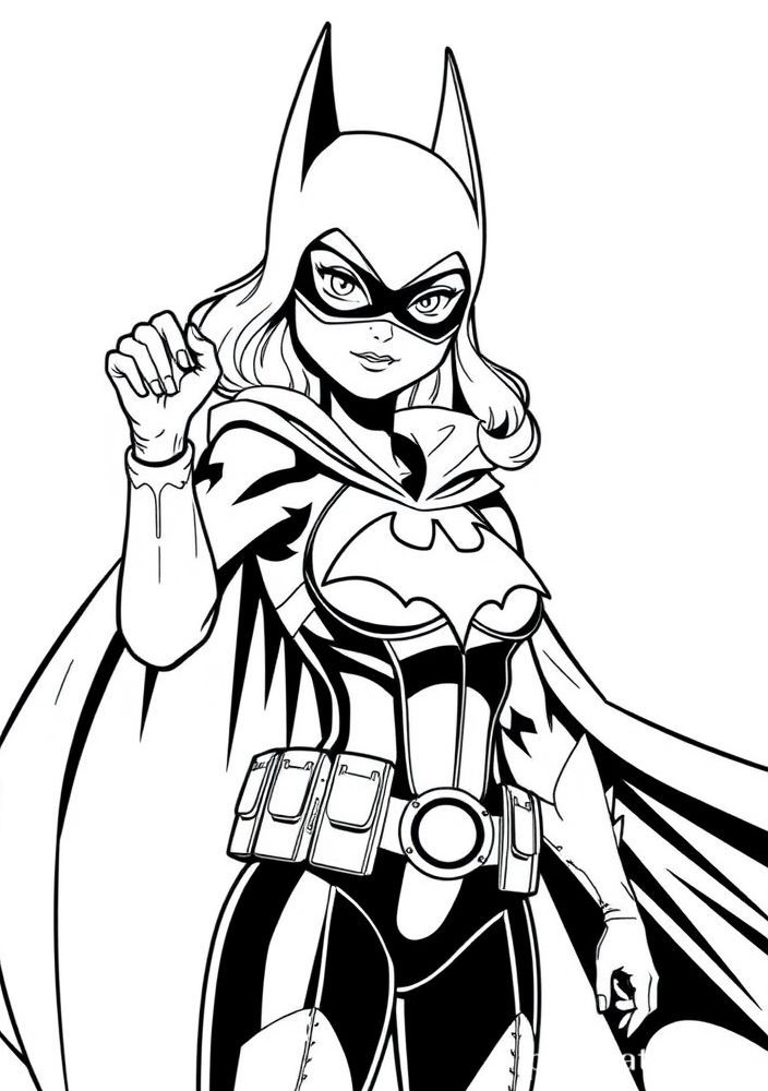 Desenho da Batgirl com seu traje distinto para colorir
